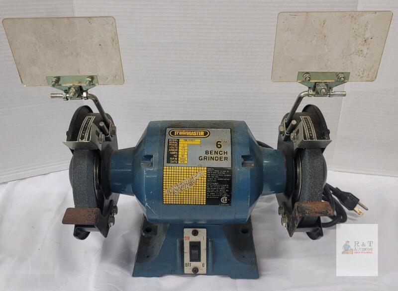 Working TradeMaster TM14201 6" Bench Grinder, 120V, 3450 RPM, 1/2" Arbor, Single Phase, CSA Listed, 1991