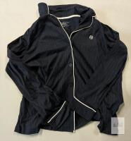NEW Tommy Hilfiger Women's Pajama Top Navy Pinstripe Medium Button Down Long Sleeve White Piping