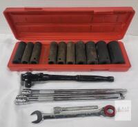 SAE 1/2" Deep Impact Socket Set w/ Ratchet, Extensions, PRO-POINT 9/16" Wrench, Red Case
