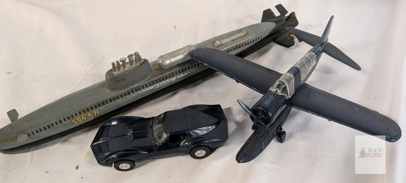 Vintage Model Lot: USS Nautilus Submarine SSN 571, WWII Floatplane, Classic Sports Car 1960s-70s