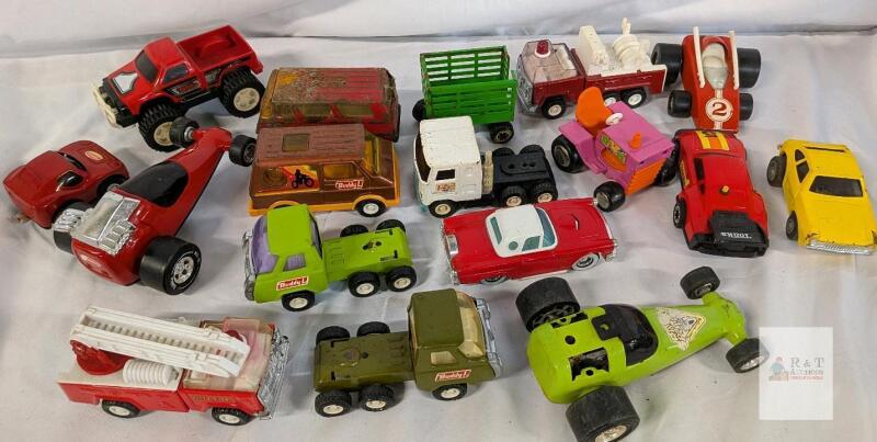 Vintage Tonka & Buddy L Toy Vehicle Lot - 16 Mixed Pressed Steel & Diecast Cars, Trucks, Race Cars
