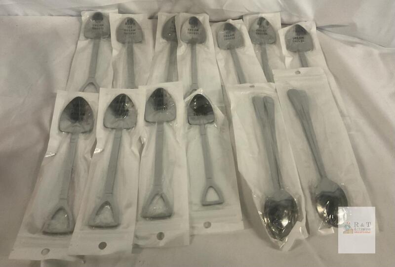 NEW Lot of Stainless Steel Novelty "DADS ICE CREAM SHOVEL" Spoons, Shovel-Shaped, Individually Wrapped+
