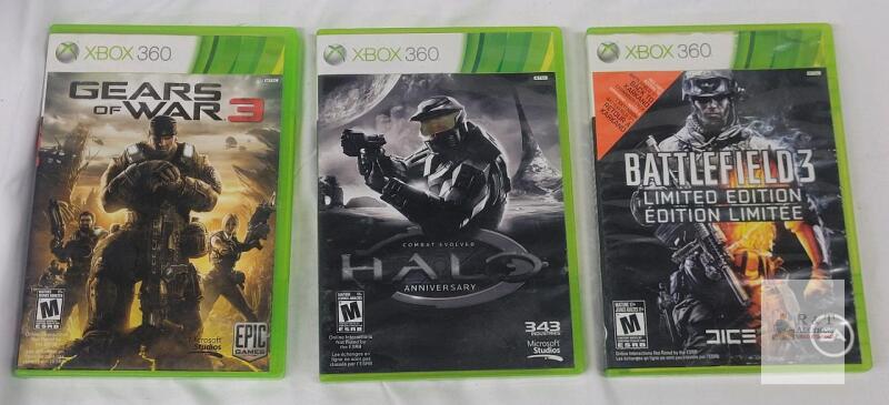 Lot of 3 Xbox 360 Shooter Games - Gears of War 3, Halo Anniversary, Battlefield 3 Limited Edition