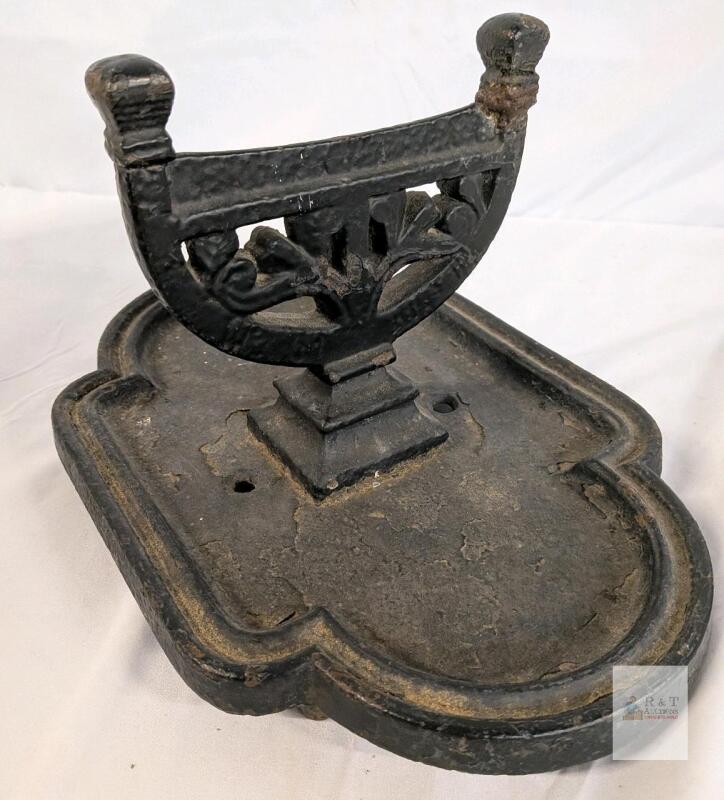 Antique Cast Iron Victorian Umbrella Stand Base, Ornate Scrollwork, 16"x12", Early 1900s