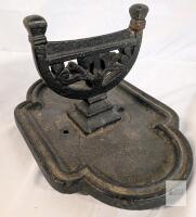 Antique Cast Iron Victorian Umbrella Stand Base, Ornate Scrollwork, 16"x12", Early 1900s