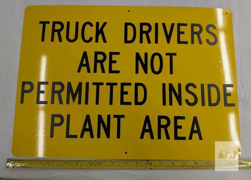 30"x20" Aluminum Safety Sign - "Truck Drivers Not Permitted Inside Plant Area", Yellow, Industrial