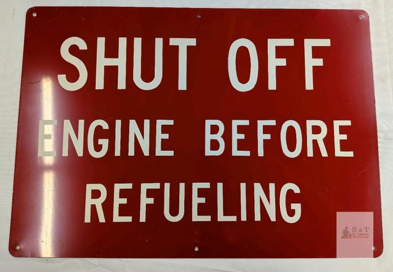 SHUT OFF ENGINE BEFORE REFUELING Industrial Safety Sign, 24"x18", Aluminum, Red/White