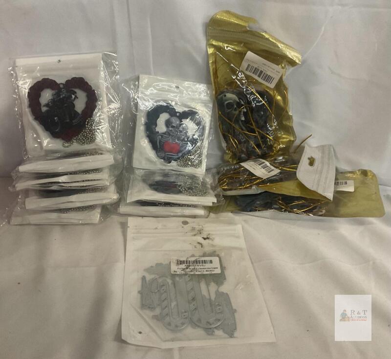 Gothic Skeleton Heart Keychain & Ornament Lot, Candy Cane Metal Craft Die, 19+ pcs, New in Bags