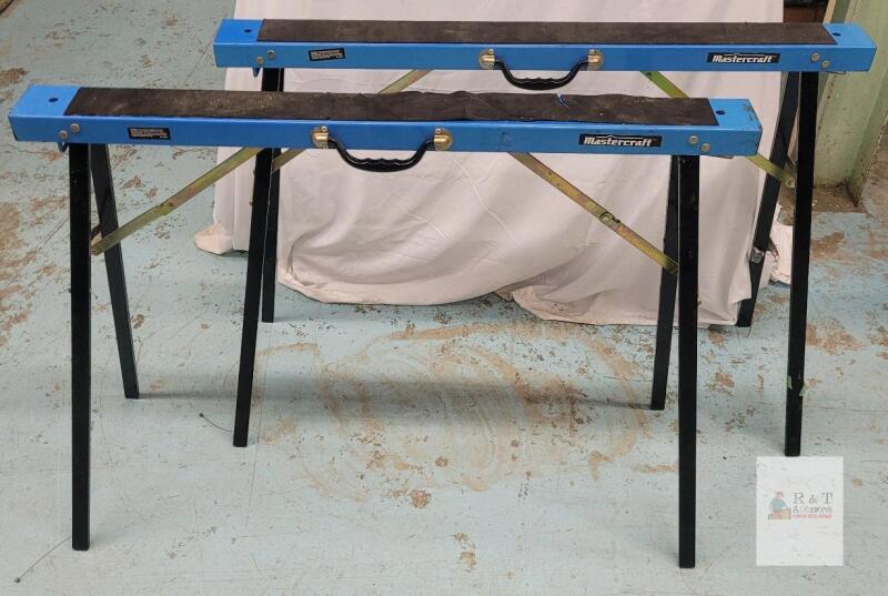 Mastercraft 39" Folding Steel Sawhorses Pair, 500-lb Load, Non-Slip Pads, Carry Handle
