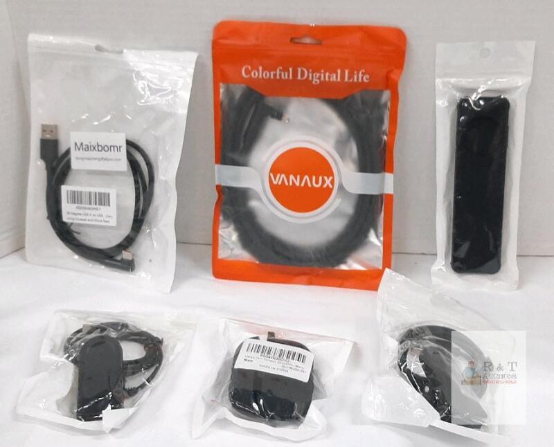 Maixbomr USB-C 90&deg; Cable, VANAUX 6.6ft AUX, Meliya Watch Band, Charging Pucks, Lot of 6