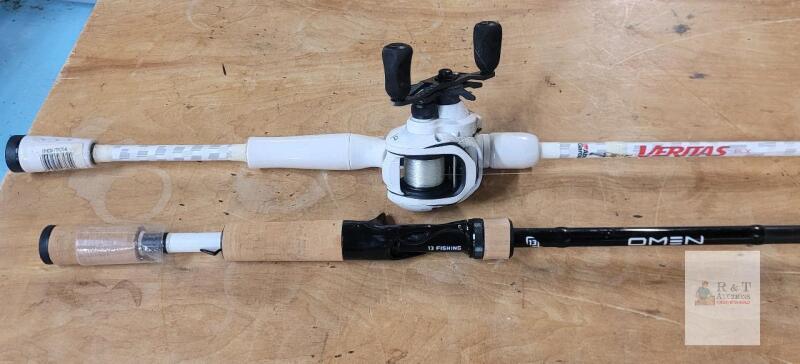 Two (2) One-Piece Fishing Rods - 84" & 90" Long . Plus Piscifun Reel .