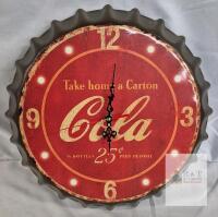 13.5" Metal Cola Cap Battery Operated Clock - Tested Working
