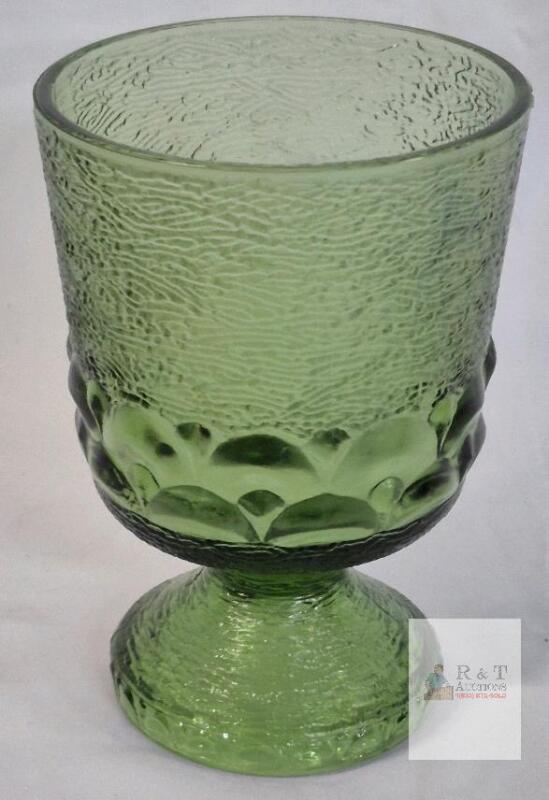 Heavy and Rare Vintage Avocado Green Glass Stemmed Planter Compote 6.25" Tall