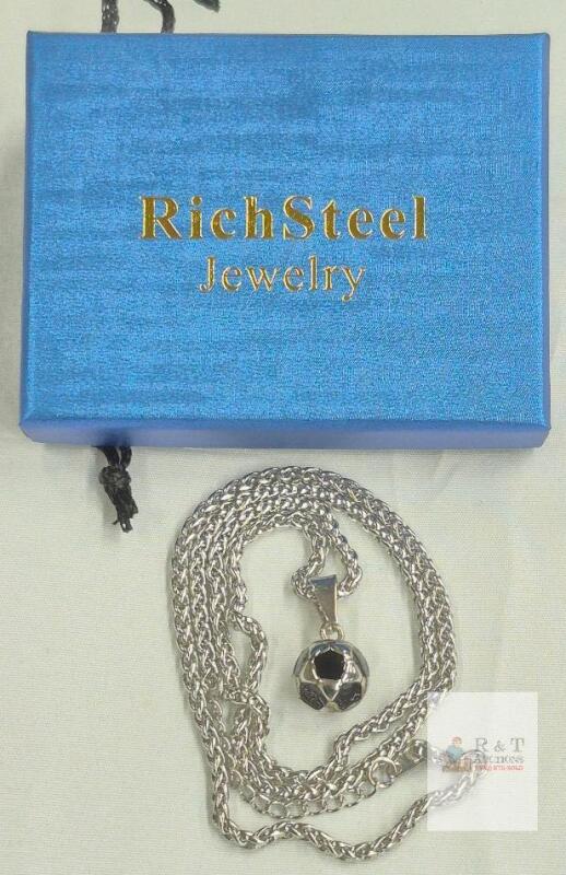 New Rich Steel Soccer Ball Pendant with 24" Chain