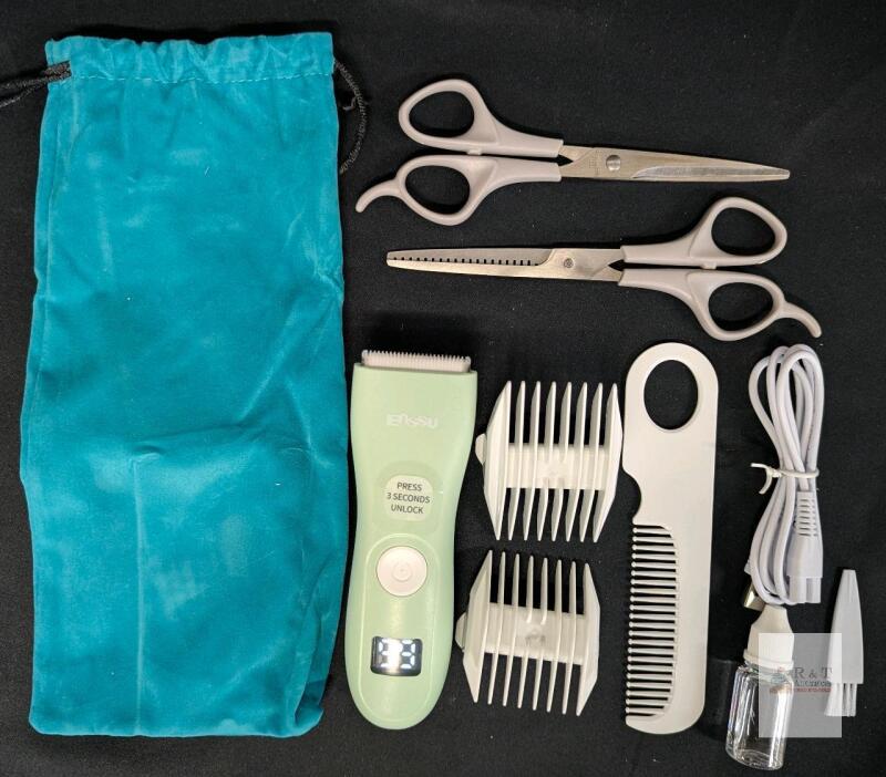 ENSSU ES935G Cordless Hair Clipper Set, Digital Display, 2 Guide Combs, Scissors, Accessories