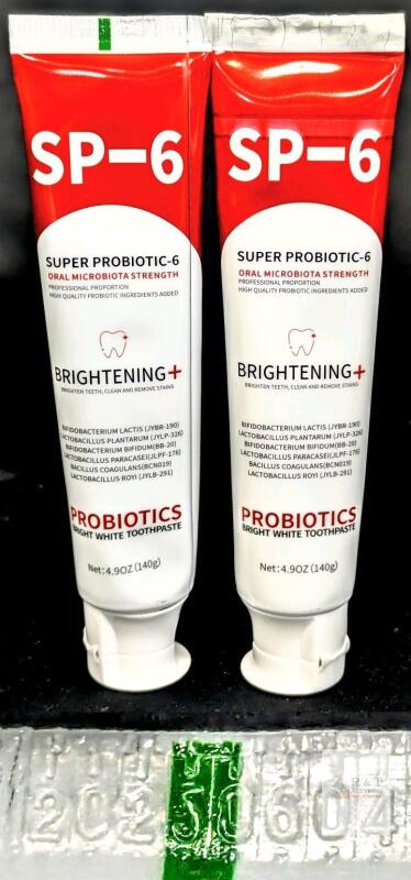 NEW BRIGHTENING+ SP-6 Probiotic Toothpaste, 4.9oz (140g) Tubes, Lot 20230604, Oral Microbiota Strength