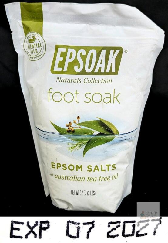 NEW Epsoak Naturals Foot Soak, Epsom Salts with Australian Tea Tree Oil, 32 oz, Exp 07/2027, USA Made