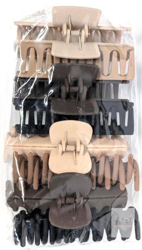 NEW Wekin Large Hair Claw Clips, 8 Pack, Beige/Brown/Black, Plastic, Metal Spring, Original Packaging