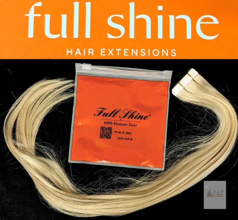 NEW Full Shine 18" Platinum Blonde Tape-In Human Hair Extensions, 50g, 20 Pieces