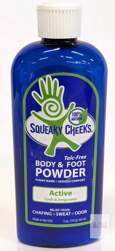 NEW Squeaky Cheeks Active Talc-Free Body & Foot Powder, 5 oz, Peppermint Eucalyptus, Anti-Chafing, USA