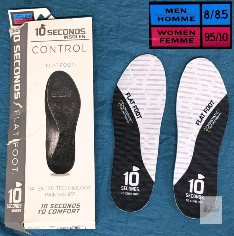 NEW 10 Seconds Control Flat Foot Insoles, PORON Cushion, Antimicrobial, Men&rsquo;s 8/8.5 Women&rsquo;s 9.5/10