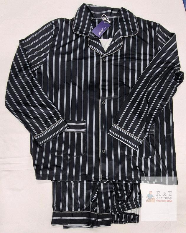 NEW Aiyino Fashion XL Men&rsquo;s Striped Long Sleeve Pajama Set, Button Front, Black Pinstripe, New with Tags