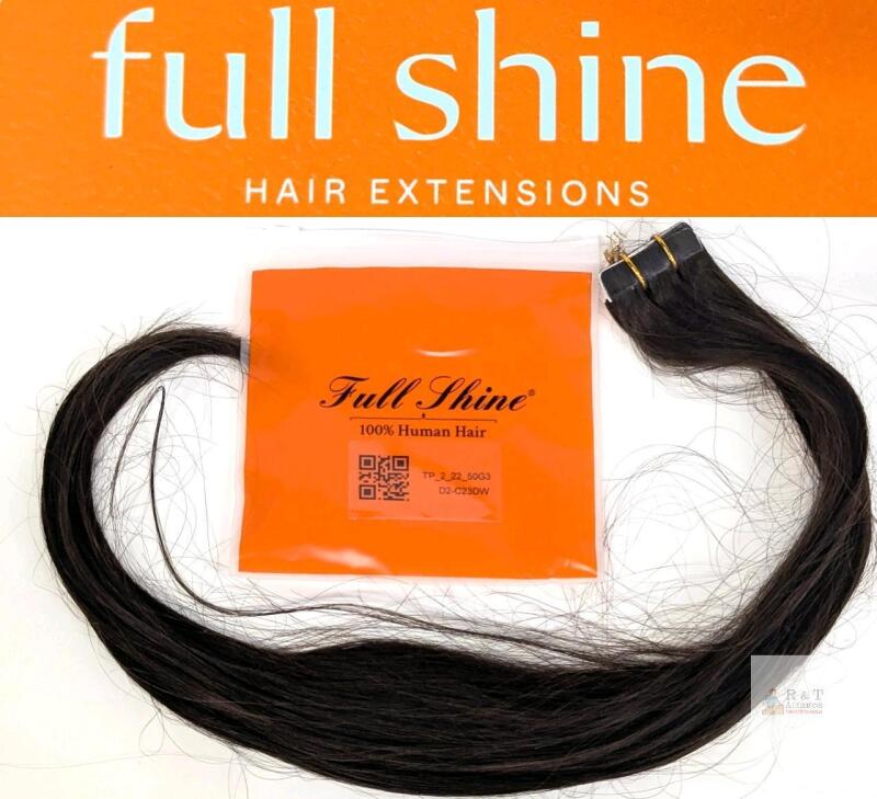 NEW Full Shine Tape-in Human Hair Extensions, #2 Dark Brown, 22" Length, 50g, 20 Pieces