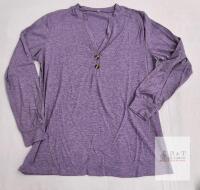 NEW Heathered Lavender Long Sleeve Henley Shirt, Medium, 2-Button V-Neck