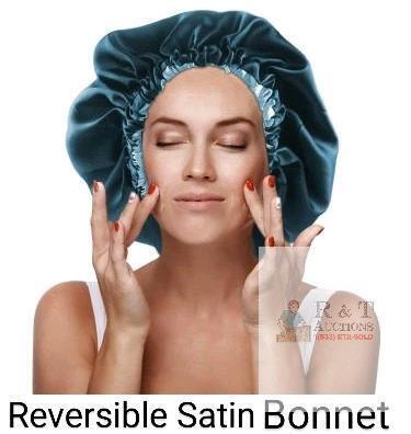NEW Reversible Satin Hair Bonnet &ndash; Blue/Light Blue, 13 in Diameter, Elastic Band, Large Size