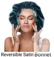 NEW Reversible Satin Hair Bonnet &ndash; Blue/Light Blue, 13 in Diameter, Elastic Band, Large Size
