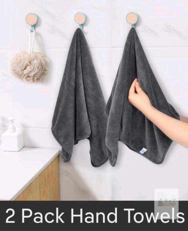 NEW Kinhwa Microfiber Hand Towels 2-Pack, Dark Gray, 16x32 in, Super Absorbent, Soft, 80% Polyester