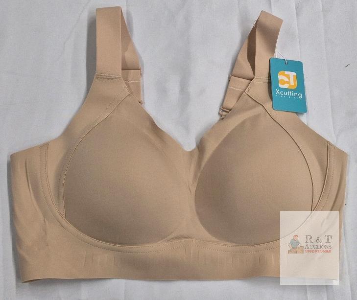 NEW Xcutting XL Full Coverage Wireless Bra, Nude, Cotton Blend, Front Closure, Wide Straps