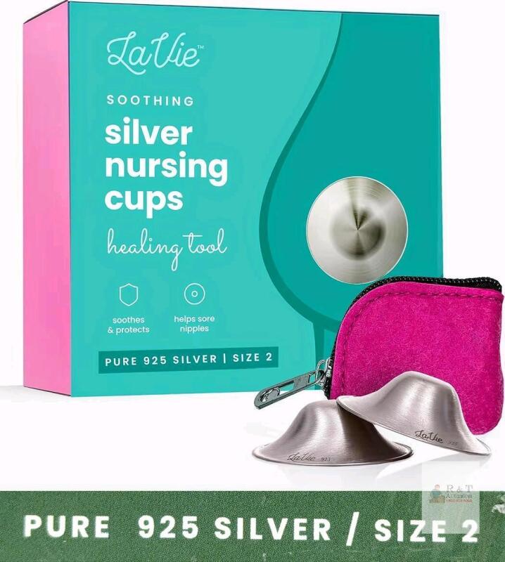 NEW LaVie Silver Nursing Cups Size 2, 925 Sterling Silver, 2 Cups with Travel Bag, Factory Sealed