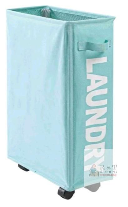 New Caroeas 26-inches Rolling Slim Laundry Basket with wheels, Collapsible Laundry hamper on Wheels Tall Thin Narrow Foldable Storage Bins for Corner