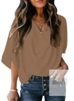 New sz XL AOISAGULA Women&rsquo;s Drape V Neck Blouses 3/4 Sleeve Tops Chiffon Elegant Shirts for Summer Business Casual