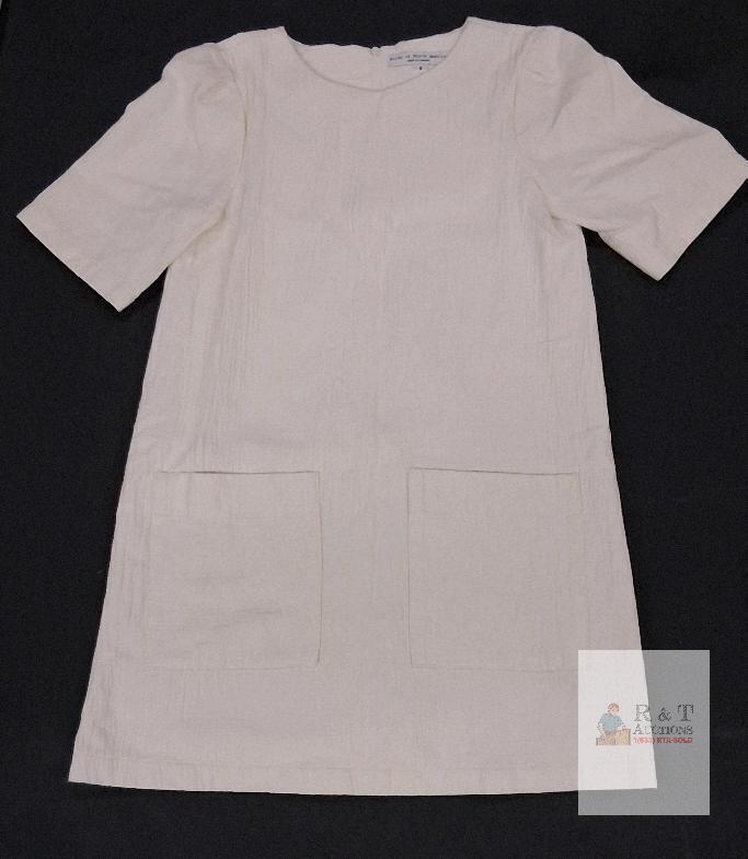 Birds of North America Size 6 Cream Short Sleeve Shift Dress Made in Canada with Front Pockets