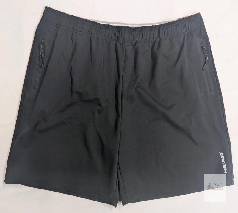 NEW HEAD Men's Athletic Shorts XXL Black, 2 Zipper Pockets, Elastic Waistband, RN#117827