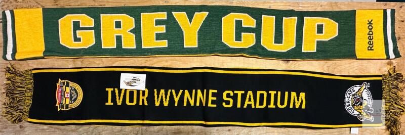 Reebok CFL Scarves: Edmonton Eskimos 2010 Grey Cup & Tiger-Cats Ivor Wynne Stadium Final Season
