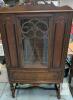 Colonial Revival Glass-Front China Cabinet, Ornate Carved Top, 62"x38"x15", 1920s-1940s