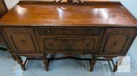 Vintage 1930s Colonial Revival Sideboard Buffet, Ornate Carved, Turned Legs, 38.5" Tall