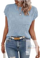 New sz Large AOISAGULA Women's Knit Summer Sweater Tee Short Sleeve T Shirts Lattice Textured Tops Round Neck with Pocket
