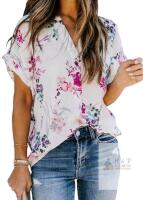 New sz XL AOISAGULA Women&rsquo;s Drape V Neck Floral Blouses 3/4 Sleeve Tops Chiffon Elegant Shirts for Summer Business Casual