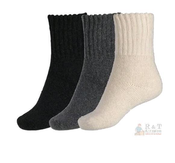 3 Pairs New Size 6-10 Women's BenSorts Thick Crew Socks, Black/Gray/Off-White, Model CA-CWZ-W5