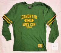 Bulletin XL Edmonton 2010 Grey Cup Football Long Sleeve Shirt Green Gold Stripes Event Patch