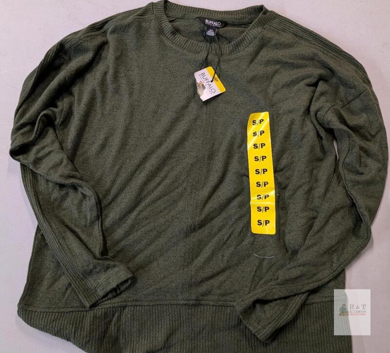 NEW Buffalo David Bitton Crewneck Sweater Small Olive Green Pullover, Long Sleeve, New with Tags