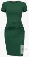 New sz Large Women's Laughido Ruched Casual Plain Sundress Short Sleeve Knee Length Sheath Bodycon T Shirt Dress