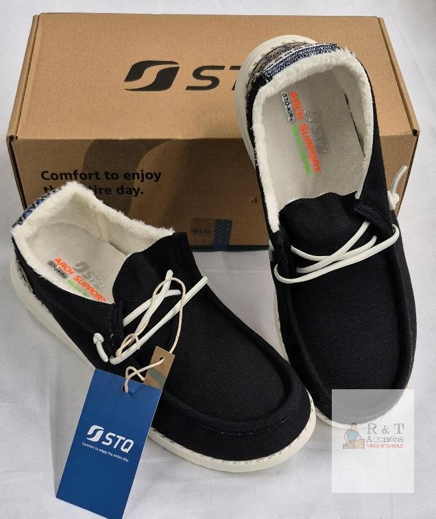 New sz 8.5 STQ Women's Slip on Loafers丨Comfotable Fur Line Ultralight Boat Casual Shoes with Arth Support