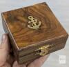 Brass Nautical Pocket Compass with Anchor Inlaid Wooden Box, 2" Diameter, Antique Finish - 4