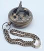New Pocket Watch-Style Compass / Sundial Antique Finish Brass with Chain & Leather Belt Pouch. Compass measures 1 ⅞" diameter - 2