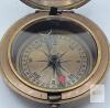 New Pocket Watch-Style Compass / Sundial Antique Finish Brass with Chain & Leather Belt Pouch. Compass measures 1 ⅞" diameter - 3